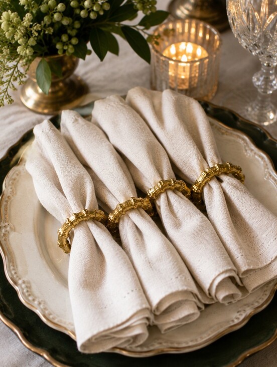 Vintage Other - Vintage Faux Bamboo Gold Napkin Rings Set of 4 Hollywood Regency Palm Beach